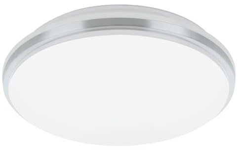 EGLO LED Deckenlampe Pinetto, runde Deckenleuchte, Wandlampe | aus Stahl und Kunststoff in Weiß und Chrom, Lampe Decke für Badezimmer und Küche, Bürolampe neutralweiß, IP44, Ø 34 cm