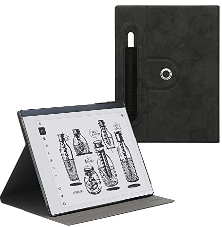 kwmobile Klapphülle kompatibel mit Remarkable 2 - Hülle Tablet mit Stifthalter Standfunktion - Cover mit 360° Ständer - Schwarz