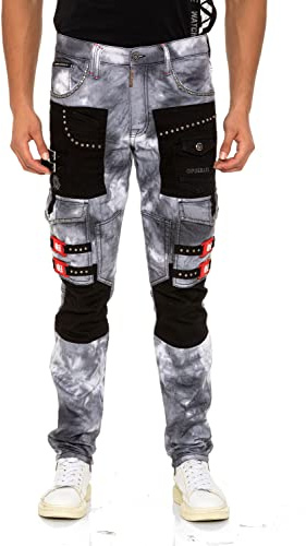 Cipo & Baxx Herrenhose | Destroyed, Farbkleckse & Allover Design mit Nieten & Strass | Rock Style
