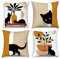 Hnmdmyi Kissenbezug Boho 40x40 4er Set, Abstrakte Schwarze Katze Pflanze Sonne Mond Dekorative Kissenbezüge Moderne Minimalistische Kunst Ästhetische Leinen Kissenhülle für Sofa Outdoor Home Decor