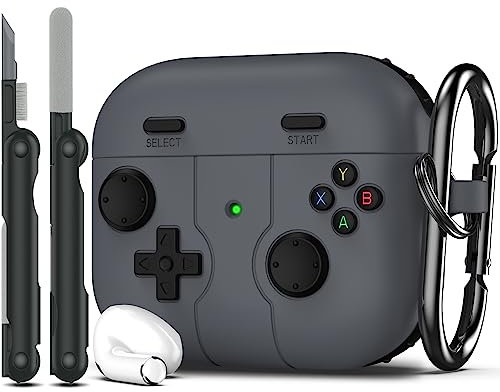 RFUNGUANGO Kompatibel mit AirPods 3. hülle Fall Abdeckung mit Schlüsselanhänger, Game Player Design für Kinder Teenager Frauen und Männer, weiche Silikonhülle Kompatibel mit AirPods Gen 3,Grau