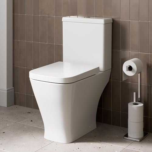 Affine® Marseille Modern Bathroom Cloakroom Close Coupled Rimless Toilet Short Projection WC Toilets Soft Close Seat Dual Flush Cistern Square Pan, White Gloss