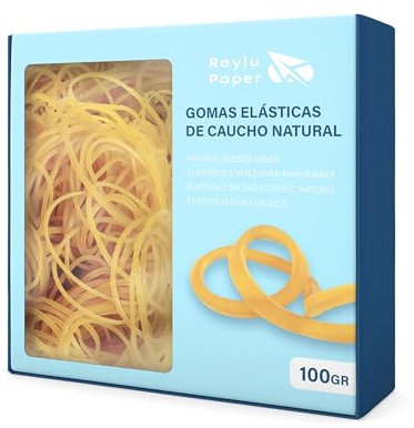 RAYLU PAPER - Gomas elásticas de caucho 100% natural, bandas elásticas papelería resistentes y reutilizables para oficina y hogar (40 Ø x 2 mm, 100g)