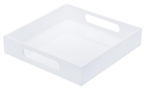PATIKIL Bandeja de Acrílico Blanco Grande y Elegante de 10 X 10 para Servir y Decorar Bandeja Cuadrada de Acrílico Brillante de 2/5Cm de Altura con Asa para Café y Perfume