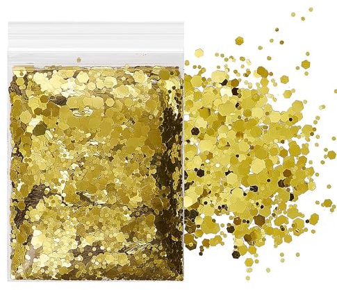 50 g handgefertigte Gold-Pailletten, Bastel-Glitzerpulver, Gold-Glitzerpartikel, gefüllte Pailletten, DIY handgefertigt, geeignet für Kleidung, Kunsthandwerk usw