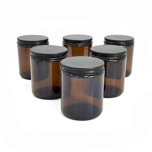 Direct Candle Supply Glass 9 Fl Oz Classic Amber Mason Jar with Black Lid 6pk - Perfect for Candle Making
