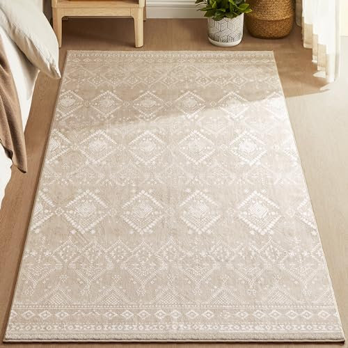 SONGMICS HOME Boho Teppich, 120 x 170 cm, Schlafzimmer Teppich, Wohnzimmerteppich, rutschfesterteppich, waschbarerteppich, flauschig, Dekoration, für Wohnzimmer, cappuccinobeige TAR027K01