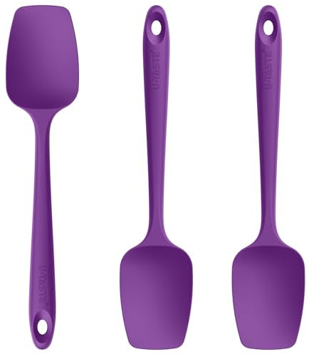 U-Taste Silikon Spatel Löffel 3er-Set, 250℃ Hitzebeständiger Antihaft-Gummischaberlöffel, Bpa Frei Flexibel Servierlöffel Küchenutensilien für Antihaftbeschichtetes Kochgeschirr (LiLa)