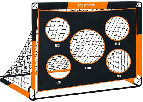 TTCB Sports 2-in-1 Fußballtor für Kinder – 120x90x90cm Fussballtore Outdoor mit 5 Zielbereichen, Pop Up Fußball Tor Netz & Tragetasche, Ideal als FußballTraining Ausrüstung oder Geschenke (Orange)
