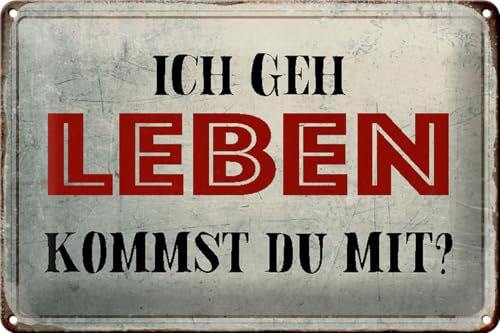 Schild Blech 30x20cm - Made in Germany - Spruch geh leben kommst du mit Retro Metall Deko Blechschild