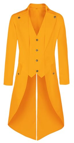 MOFOVELY Mens Pirate Coat Steampunk Jacket Tailcoat Renaissance Jacket Halloween Hatter Costume (2XL,Yellow)