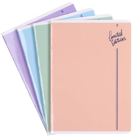 gimboo Lot de 4 cahiers d'école, format A5, 60/60 feuilles quadrillées, mixtes, 4 pièces, motifs assortis, pour la rentrée des classes primaire, avec marge, cartes blanches, carreaux bleus