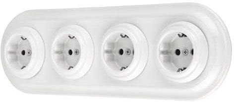 Unterputz Porzellan Retro Steckdose 4-fach, All-in-One, SET Serie PR1 weiß
