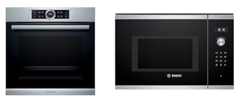 Bosch HBG675BS1 - Horno Multifunción, Serie 8, Autolimpieza Pirolítica, Calentamiento 4D & BEL554MS0 - Microondas integrable con grill Serie 6, 25L, 900W, 1200W, Color negro con acero inoxidable