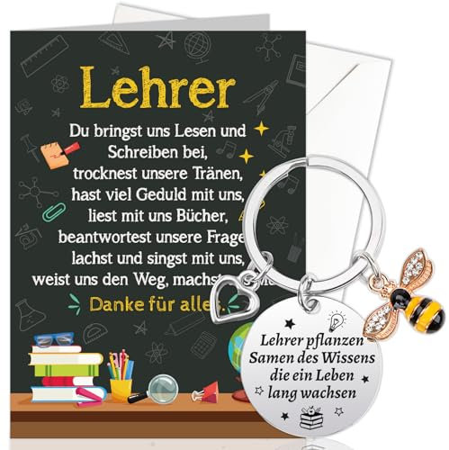 HOWAF Lehrer Geschenk Abschied, Dankeskarten Karte Lehrer Abschied mit Schlüsselanhänger für Erzieher Abschiedsgeschenk Lehrerin Geschenk