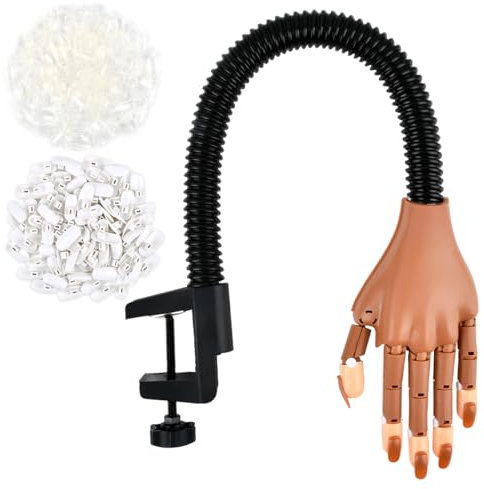Flexible Nail Practice Hand with 200Pcs White/Clear Nail Tips,Practice Hand for Acrylic Nails,Nail Art Hand Tools for Nail Art Designs and Nail Extension Exercises to Show off your Nail Work