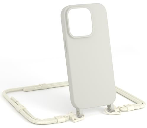 ZhinkArts - Handykette kompatibel mit iPhone 14 Pro - Handyhülle zum Umhängen - Band/Schnur abnehmbar - Necklace - Karabiner - Chalk- Kreide