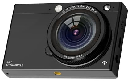 KEALBAUS Fotocamera Digitale HD CCD Obiettivo 4K Autofocus Videocamera Digitale 64MP Zoom 28X Fotocamera Compatta Punto e Bellezza Nero
