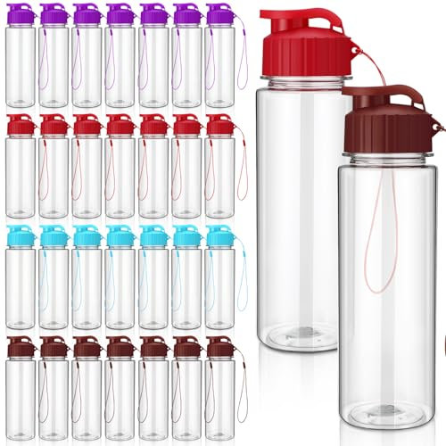 Maxcheck Lot de 30 bouteilles d'eau en plastique en vrac avec poignée - Légères et étanches - Pour adultes et fitness - 500 ml - Bleu, violet, rouge, café