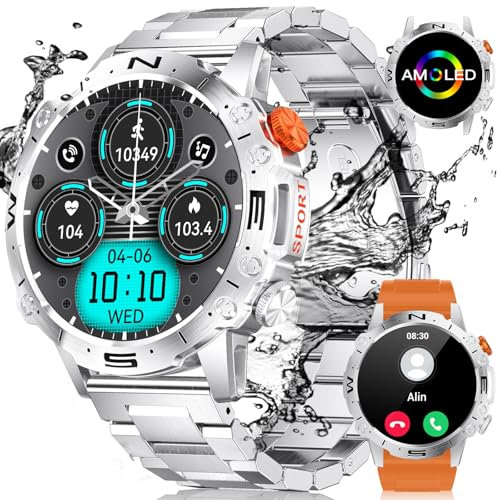LIGE Smartwatch Herren, 5ATM Wasserdicht Militär, 1.43 HD, Appel Bluetooth Pulserkennung Schlafüberwachung, Super Lange Standby-Zeit, 126 Sportmodi Unterstützen Android iOS