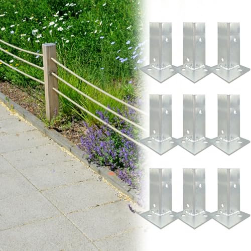 Staffa di supporto per pali di recinzione zincata regolabile per palo rettangolare 10,2 x 20,3 cm, base per pali da legno a cemento/cancello, kit di ancoraggi per staffa di sella, 9 pezzi, 101,6 cm