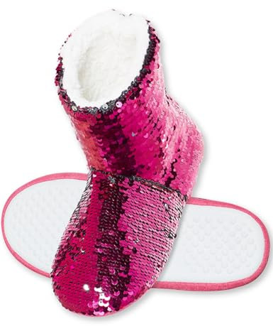 soxo Zapatillas Con Lentejuelas Para Mujer De Casa Altas Pantuflas Cálidas y Cómodas 37/38 Rosa