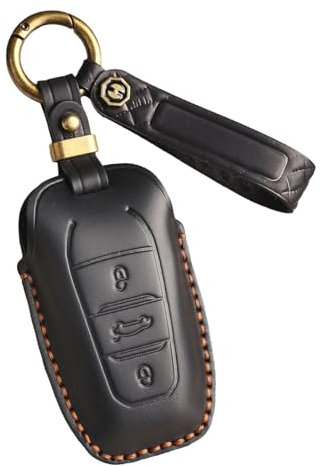 ontto Coque de clé de voiture - Porte-clés -Adapté pour 208 e208 301 307 308 SW GT 407 408 508 2008 3008 4008 5008 GT - Étui de protection en cuir véritable - 3 boutons - Noir