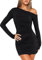 Women Sexy Mini Off Shoulder Dress Long Sleeve Bodycon Elegant Pleated Dress (UK, Alpha, L, Regular, Regular, Black)