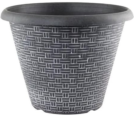 Fyne-Finds Round Plastic Plant Pot 30cm, 12inch Black Woven 9L Home Garden Outdoor Planter Cover Drainage Holes, Weather, Frost Proof (1)