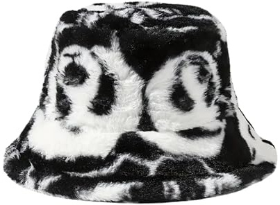 dalerno Fell Hut Lustiger Bucket schwarz-weiß | Flauschiger Fischerhut Winter | Plüsch Hut Damen & Herren | Panda flauschig | Streetwear Mütze warm & stylisch
