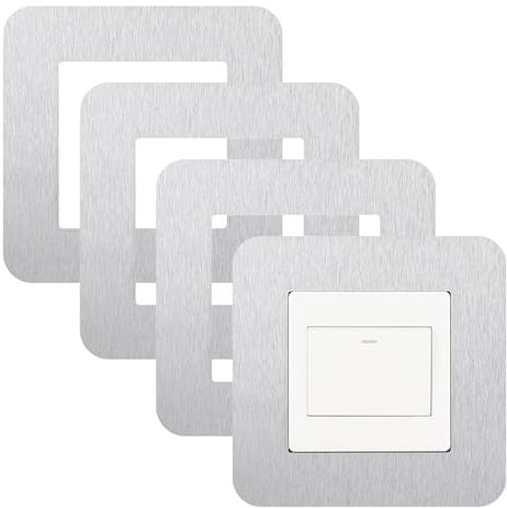 Light Switch Surround 4PCS Or 5PCS Self Adhesive Light Switch Cover Plates,Durable Resin & Aluminum Socket Surround,Finger Plates for Light Switches (4, Space Silver)