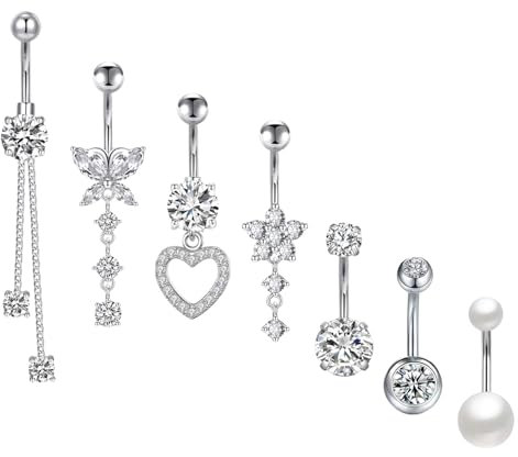 7 Stück Piercing Nombril Acier Chirurgical,percing Au Nombril Acier Inoxydable,Surgical Steel Belly Bar Set of Bars Belly Bar Hanging Belly Bar Jewelry