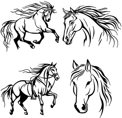 GORGECRAFT 4 Blatt 4 Stile Schwarzer Pferde Autoaufkleber PET Kunststoff Wasserdicht Reflektierend Karosserie Seitenaufkleber Selbstklebende Fahrzeugaufkleber Für Stoßstange Laptop Telefon Zubehör Hel