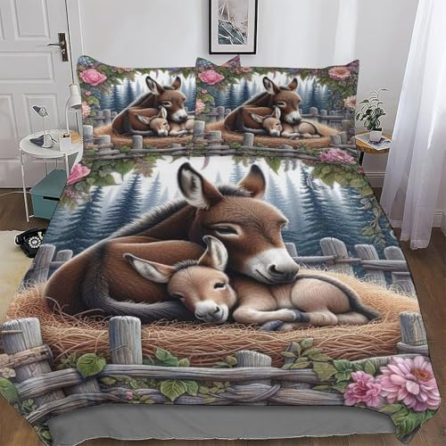 LTTTT Esel Bettwäsche - Bettbezüge Aus Atmungsaktivem Mikrofaser, Superweiches Bettbezug Set 2 teilig Mit Kissenbezug Single(135x200cm)