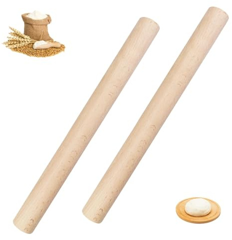 Absyrony 2 Stück Buchenholz Nudelholz, Teigroller Holz, Backzubehör Rolling Pin, Teigrolle, Nudelhölzer, Zum Teigrollen Für Teig, Gebäck, Brot, Pizza, Kekse Und Pfannkuchen, (29 x 2.5 cm)