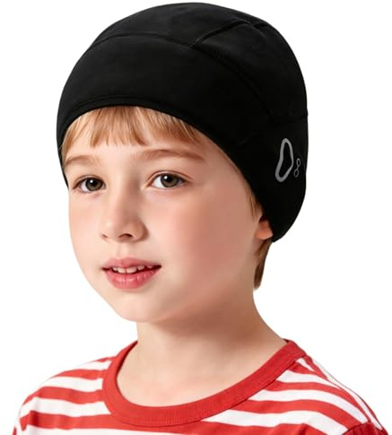 Maoko Kids Winter Skull Cap Helmet Liner Beanie – Thermal Cycling Cap, Warm Hat for Cold Weather, Perfect for Bike, Ski, and Snowboard Helmets Black