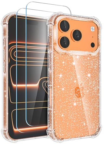YIRSUR Glitter Case Compatible with iPhone 17 Pro Max with 2 Screen Protector, Glitter Air Cushion Soft TPU Bumper Anti-Scratch Shockproof Sparkle for iPhone 17 Pro Max