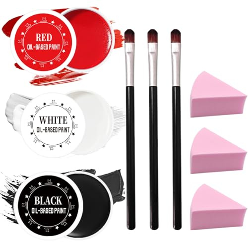 Halloween White Face Body Paint Set,Face Paint Black+White,High Pigment Oil-Based Cosmetic Paint, Special Effects Makeup Kit,Non Toxic Face Painting Kits for Halloween Full Coverage Face Paint Makeup