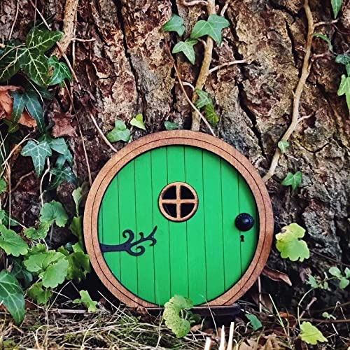 Generisch Porte de fée en bois, mini porte lutin en bois pour arbre et jardin (#B vert)