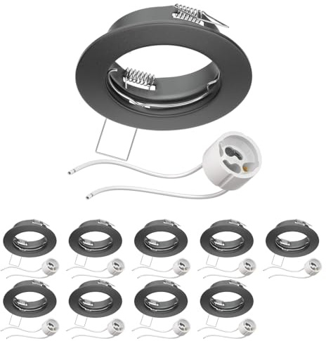 ledscom.de 10x Decken-Einbaurahmen FERE Einbaurahmen anthrazit matt (LED/Halogen/GU10/MR16/PAR16/50mm) inkl. GU10 Fassung
