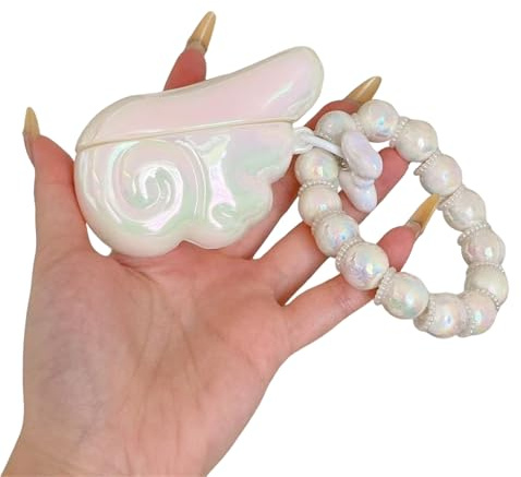 SCJLSDA Schutzhülle für Airpods Pro 3 (2025), niedliches 3D-Engelsflügel, kreatives Cartoon-Design, Kawaii-Silikon-Schutzhülle für Mädchen, Weiß