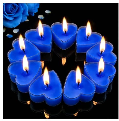 Chuanhylis 9 Stück Herzförmige Romantische Teelichter, Rauchlos Herz Kerzen, Anti Tropfen Wachs Teelicht Herzform für Neujahr, Hochzeit, Valentinstag, Geburtstag Dekoration(Blau)