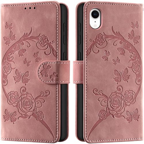 Phone Case for iPhone XR, Pink | RFID Blocking, Card Slots, Kickstand, Magnetic Closure, Shockproof Flip Cover Leather Wallet