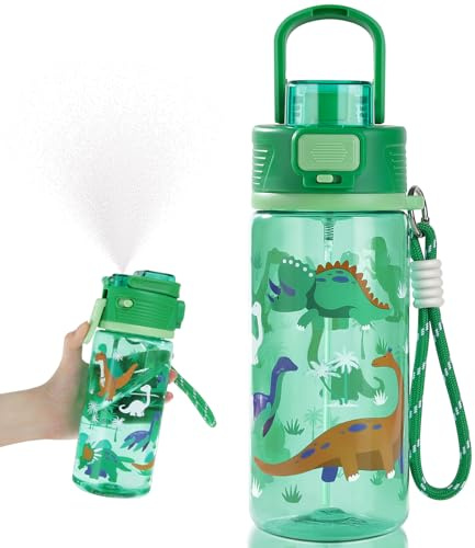 omedecal 600ml Spary Water Bottle for Kids, Dinosaur | Sports Misting Water Bottle for School Outdoors · Portable Leakproof Drinking Bottle with Handle for Children