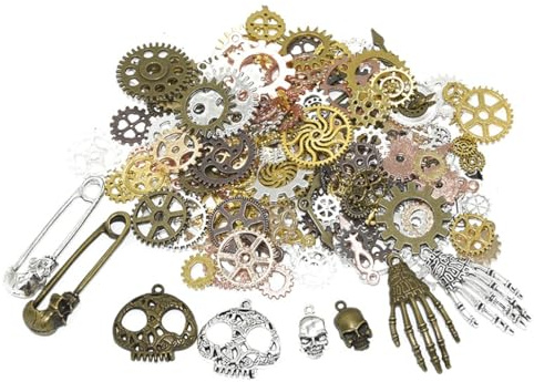 ZYOMVUN Steampunk Deko Steampunk Accessoires, 92 Stück, Antik Steampunk Anhänger Charms Metall Armbanduhr Zahnrad Charms Retro Zahnräder Schmuck, für Handwerk Schmuckherstellung Zubehör