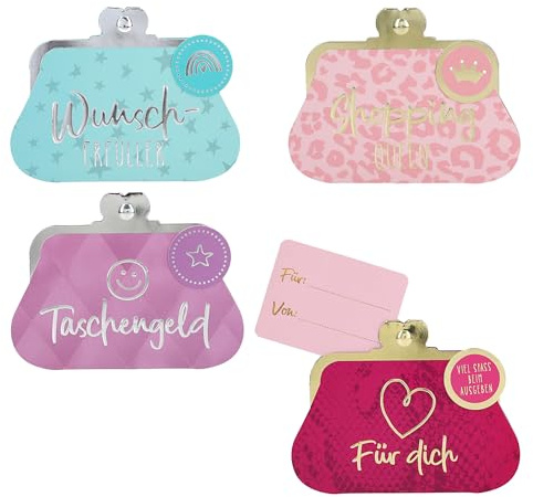 Depesche WUNSCHERFÜLLER Geschenk-Portemonnaie | Mini Geldbörse als kreative Geldgeschenk Verpackung | mit Magnetverschluss & Innenkärtchen | 1 Stück, Design zufällig | Retro Look