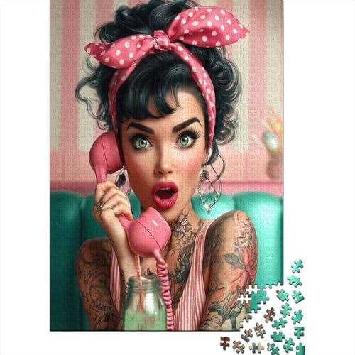 Retro Pinup Girl Premium 1000-Teile-Puzzle aus Papier, einzigartig dekorativ, Retro Mädchen Kunst, ideale Feiertagsgeschenke, 70x50cm