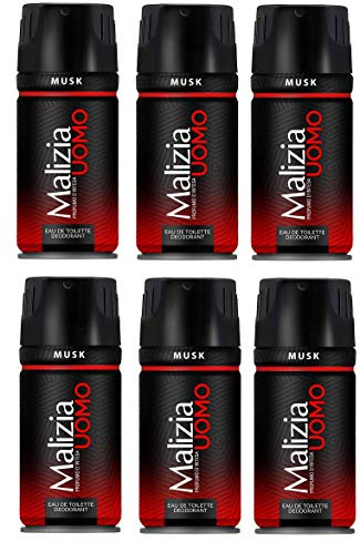 6x Malizia Uomo Musk Deo Deodorant Spray for Men 150ml Edt parfum
