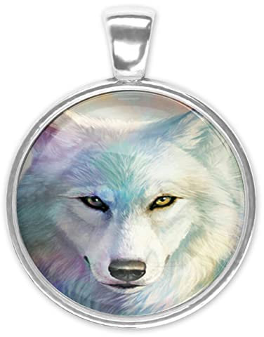 Merchandise for Fans Halskette mit Anhänger/Silberschmuck/Indianerschmuck. Farbe: Silber, Motiv: Wolf nachtleuchtend, fluoreszierend (03)