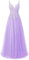 Vantexi Damen Spitze Abendkleider Für Hochzeit Elegant Brautkleid Spaghetti-Träger Ballkleider Flieder Größe 42
